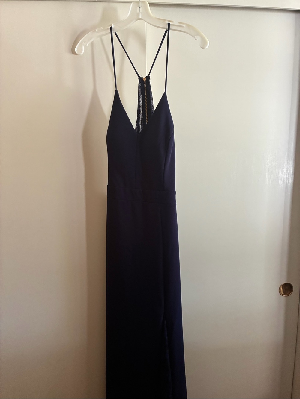 City Triangles Navy Backless Maxi Dress with Spaghetti Straps